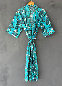 Bata Kimono Larga de Algodón con Estampado Floral para Mujer, Bata de Baño Holgada de Manga Larga con Cuello en V, Cómoda, Transpirable y Ligera - Product Image 2