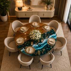 Wholesale Custom Solid Wood <b>Epoxy</b> Resin <b>Table</b> Live Edge River Dining <b>Table</b> Luxury Handmade Wooden Furniture for Dining Room Cafe - Product Image 6