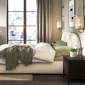 Letto matrimoniale imbottito con piattaforma Archie Almond White Puffy Grounded - Product Image 3