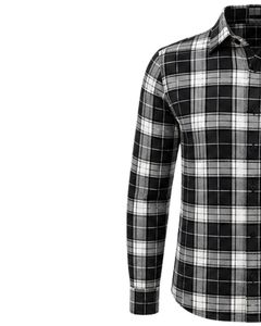 Chemise en flanelle à carreaux noirs et blancs pour homme, coupe ajustée, manches longues, boutonnée, en coton, style décontracté, fabrication sur mesure - Product Image 4