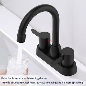 Rubinetto per Bagno RV Nero Opaco a 2 Maniglie, Miscelatore a 3 Fori con Scarico a Scomparsa (Tubo Escluso) - Product Image 4
