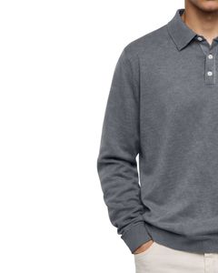 Sudadera Polo Personalizada Gris para Hombre, Manga Larga, Cuello Redondo, Mezcla de Algodón, Informal, Otoño Invierno, OEM, Venta al Por Mayor - Product Image 4