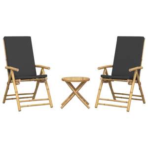 Petit ensemble bistrot gris foncé avec bambou brun naturel et polyester pour usage extérieur - Product Image 4