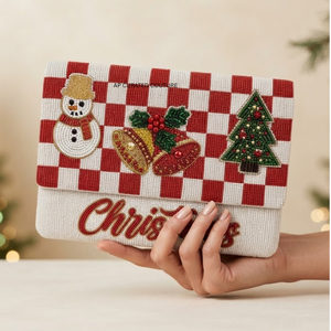 Pochette de Noël verte et blanche à rayures, motif bonbon, faite à la main, brodée de perles de rocaille, sac à main de luxe pour femme - Product Image 3