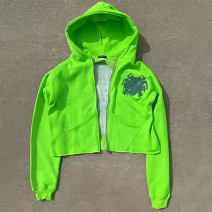 Sudadera con capucha para hombre OEM Streetwear Vintage con efecto desgastado por el sol, bordado de apliques personalizado, estampado de pedrería, corte holgado, estilo cropped y oversize, con cremallera - Product Image 5