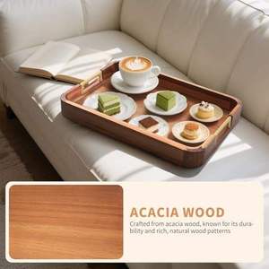 Bandeja de Servir de Madera de Lujo con Asas de Metal, Rectangular, para Desayuno, Té, Café, para Uso en el Hogar y Hoteles - Product Image 5