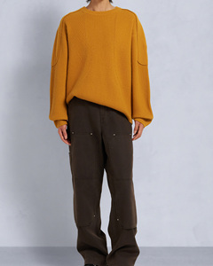 Pull-over tricoté surdimensionné jaune moutarde pour homme, col rond, couleur unie, avec poches, coupe classique, idéal pour l'automne, ODM - Product Image 5