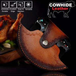 Nuevo Cuchillo Ulu de Acero de Damasco, Cortador de Pizza, Mezzaluna, para Deshuesar, con Punta de Gota, para Rebanar y Picar, para Camping, con Mango de Madera, Sheikh - Product Image 4