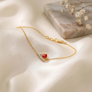 <b>Red</b> Triangle Diamond <b>Bracelet</b> with Yellow Gold Chain and Modern Geometric Center Design - Product Image 1
