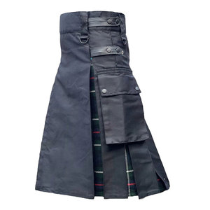 Kilt écossais pour femme en coton noir hybride, plissé, avec sangle en cuir, motif tartan, style Highland, personnalisé, vente en gros - Product Image 1