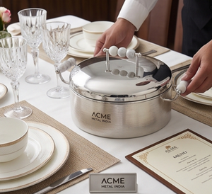 El calentador de comida de cazuela de plata redonda con cuentas funciona perfecto para organizar cenas y ocasiones especiales hecho a mano de La India - Product Image 4