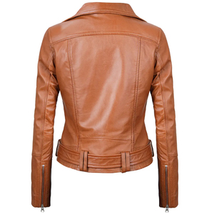 Veste de moto en cuir véritable pour femme avec fermeture éclair, manches longues, col rabattable, respirante, séchage rapide, style hiver - Product Image 2