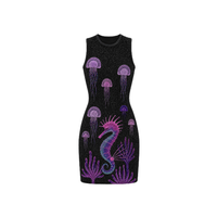 Robe longue sans manches à col rond brodée de perles sur le thème de la vie marine, dernière collection, vente chaude, robe une pièce brodée de perles pour femme