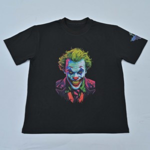 High Quality OEM Mens Black Short Sleeve <b>T</b>-<b>Shirt</b> With <b>Joker</b> Character Print O-Neck Casual Style Regular Fit Cotton Jersey Fabric - Product Image 6