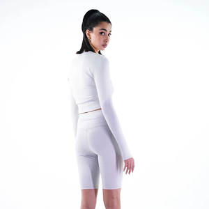 Women's <b>White</b> <b>Cropped</b> T-<b>Shirt</b> Crew Neck Full Sleeve Solid Color Minimalist Slim Fit Knitted Breathable All Seasons - Product Image 2