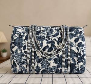 Bolsa de lona acolchada de algodón con estampado artesanal indio, con cremallera, portátil, de lujo, con diseño de caramelos, hecha a mano en Jaipur, para viaje, playa, para mujer - Product Image 2