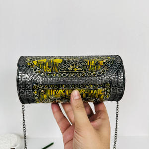 Antique Style Modern Polished Yellow Mosaic <b>Metal</b> Clutch Bag <b>Beaded</b> Evening Party Handbag Vintage Indian Wedding Sling Crossbody - Product Image 6