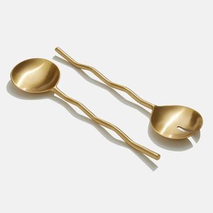 Attractive Metal Salad Server <b>Serving</b> <b>Spoon</b> & Fork Set With Hammered Square Handle for Home & Hotels Gold Salad Server Sets - Product Image 6
