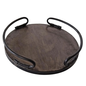 Plateau de service rond en bois antique pour hôtel, bar, restaurant, bureau – Style vintage élégant ou utilisation professionnelle - Product Image 3