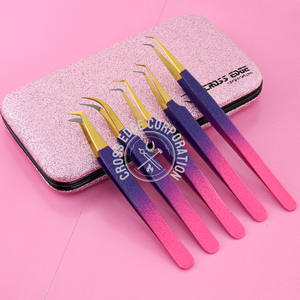 Pince à cils extension de cils à pointe en fibre pince à épiler russe méga Volume pince à épiler en acier inoxydable 5 pièces 45 90 degrés léger - Product Image 5