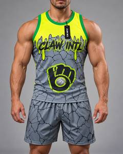 Conjunto de Uniforme de Baloncesto para Hombre Claw Intl, Gris y Amarillo con Estampado Agrietado, Transpirable, de Poliéster - Product Image 1
