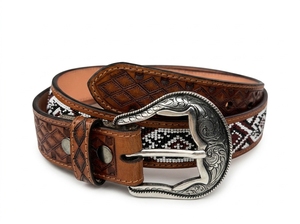 Cinturón Vaquero Occidental Vintage de Cuero Genuino OEM ODM, Hecho a Mano con Cuentas Bordadas y Aleación de Alta Resistencia, Personalizable con Logotipo para Hombre - Product Image 3