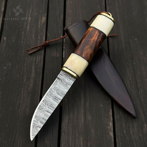 Handmade Wooden Handle Birka Puukko Knife High Carbon Steel Bushcraft Hunting Knife with <b>Leather</b> Sheath - Product Image 5