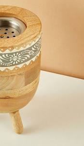 Juego de Incensarios de Metal Pintados a Mano con Madera Moderna, de Lujo, con Cuenco Dorado para Bakhoor y Detalles Plateados Texturizados, Venta al por Mayor - Product Image 6