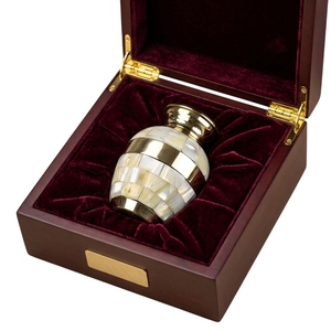 Premium Hand-Carved Brass <b>Mini</b> Cremation <b>Urn</b> in Deep Midnight Blue with Gold Accents & Protective Velvet Case - Product Image 5