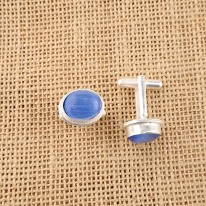 Boutons de manchette Niharika Gems Ocean Heart en pierre œil-de-chat bleu foncé, sertis en argent sterling 925, bijoux unisexes, cadeaux. - Product Image 2