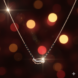 Mangalsutra en or rose 18 carats avec diamant véritable - Collier moderne avec perles noires et diamant naturel certifié - Product Image 3