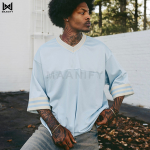 Maillot de hockey vintage tendance, coupe oversize et courte, en maille, unisexe, style streetwear, vente en gros, OEM - Product Image 1