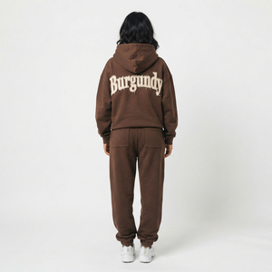 Survêtement d'hiver pour femmes, deux pièces, à capuche, avec broderie effet vieilli, 100% polyester polaire, poids moyen, coupe ample et oversize - Product Image 2