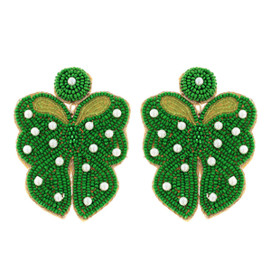 Green Beaded Butterfly <b>Drop</b> With Imitation Pearl Gold Plated Women's Bohemia Party Jewelry BY MULTI CRAFT - Product Image 1