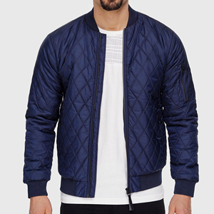 Blouson bomber matelassé bleu marine pour homme, couleur unie, fermeture éclair, coupe-vent décontracté en polyester, vêtement d'extérieur pour l'automne - Product Image 5