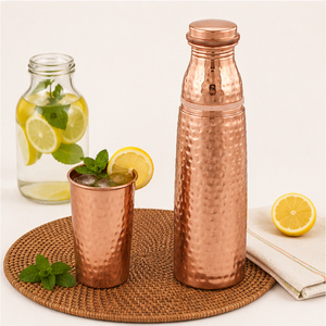 Pure Hammered <b>Copper</b> Water <b>Bottle</b> 1000ml with Ayurvedic Health Benefits Eco-Friendly <b>Drinking</b> Vessel for Yoga Office & Travel - Product Image 2