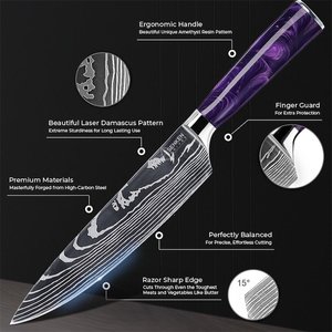 Beautifully Crafted Purple Resin Kitchen <b>Knife</b> <b>Set</b> High Carbon Stainless Steel Chef <b>Knife</b> <b>Set</b> with Purple Epoxy Resin Handle - Product Image 4