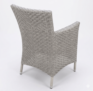 Fauteuil de salle à manger moderne empilable en rotin synthétique gris de luxe résistant aux intempéries pour jardin, terrasse, hôtel, complexe hôtelier - Product Image 2