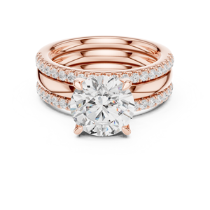Anillo de Compromiso de Oro Rosa con Diamante Cultivado en Laboratorio, Corte Redondo, Anillo de Boda con Pavé, Joyería Nupcial Elegante para Mujer - Product Image 1