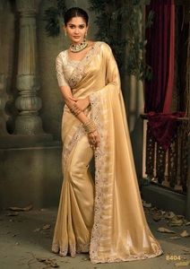 Sari de Seda Pura con Bordado, Estilo Étnico Indio, Suave, Elástico, para Todas las Temporadas - Product Image 5
