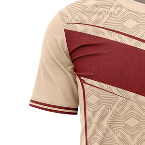 Custom Sublimated Men's Soccer Jersey Crew Neck Short Sleeve Geometric Print Red Beige Moisture Wicking Regular Fit Front - Product Image 5