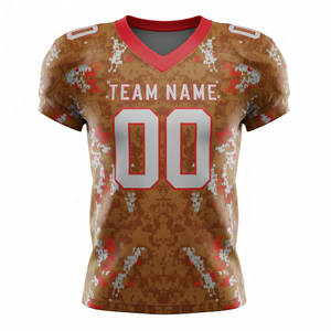 เสื้อฟุตบอลอเมริกันแบบซับลิเมชั่นสั่งทำพิเศษสำหรับผู้ใหญ่ แขนสั้น ระบายอากาศได้ดี มีไซส์พลัส คอวี ผ้าโพลีเอสเตอร์ 100% ด้านหน้า - Product Image 3