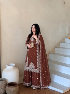 Designer Embroidery And Sequence Work Faux Georgette <b>Top</b> With Plazzo Bottom And Dupatta Fully Stitched Ready To Wear Set - Product Image 5