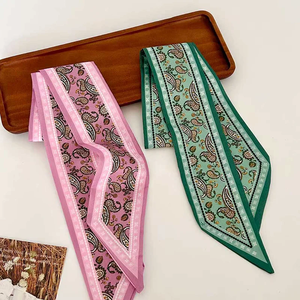Pañuelo de seda fino para mujer, cinta de seda larga para el pelo, pequeños pañuelos para el cuello, cinta para asa de bolso con estampado Paisley, pañuelo para la cabeza, lazo para mujer 90cm*6cm - Product Image 3