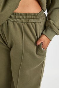 Ensemble survêtement femme grande taille vert sauge à capuche et pantalon de survêtement long coupe ample en molleton de coton pour le sport et les loisirs - Product Image 3
