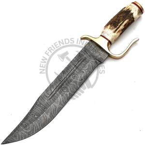 Nueva Edición Cuchillo Bowie de Acero de Damasco de 15 Pulgadas Hecho a Mano con Mango de Asta de Ciervo, Hoja Fija Extra Afilada para Caza al Aire Libre - Product Image 6