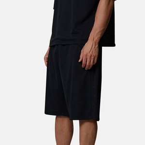 Men's Black Mesh Breathable Shorts Mid Waist <b>Elastic</b> Comfortable Casual Bermuda Style Knitted Polyester Solid Color - Product Image 6