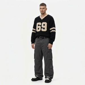 Suéter de Punto Jacquard con Cuello en V para Hombre, Algodón Transpirable, Logotipo Personalizado en la Parte Delantera, Estilo Fútbol, Ropa Casual de Invierno - Product Image 3