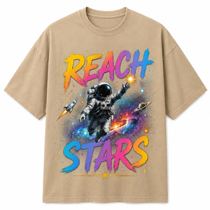 Camiseta Negra de Manga Larga para Hombre Reach Stars con Estampado de Astronauta, Cuello Redondo, Corte Regular, Informal, 100% Algodón Jersey Transpirable - Product Image 1