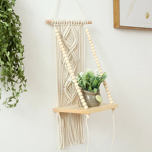 White Macrame <b>Wall</b> Hanging Shelf with Cotton Pearls Bohemian Handmade <b>Decorative</b> Hanging Shelf for Home <b>Wall</b> <b>Decoration</b> - Product Image 6